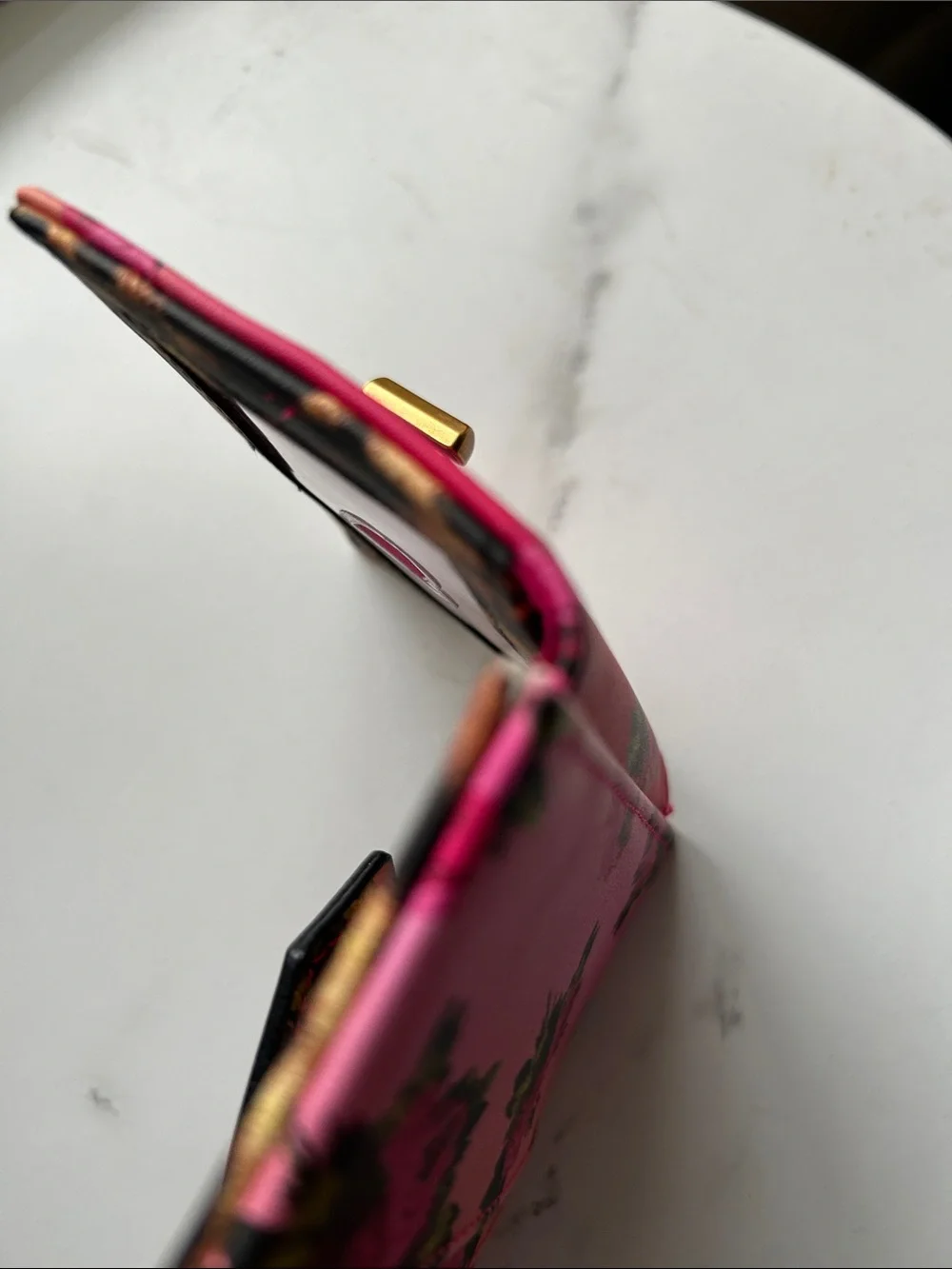 Betsey Johnson Hot Pink Floral & Leopard Trim Card Wallet with Turn-Lock